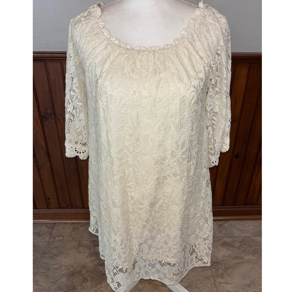 UMGEE Womens Cream Floral Lace Lined Off‎ The Shoulder Mini Dress Size Medium